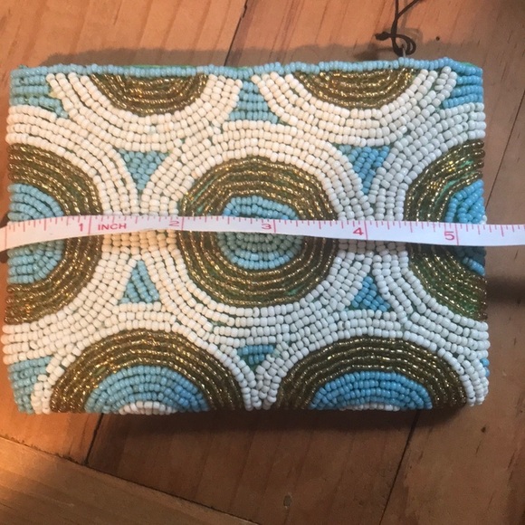 Beaded Circles Coin Purse in Aqua, White & Gold - Picture 3 of 5